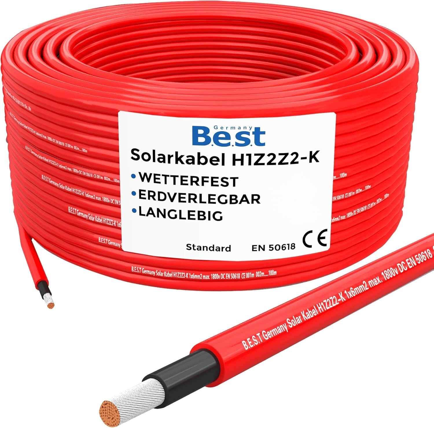 Solarkabel 6mm² rot 50m H1Z2Z2-K